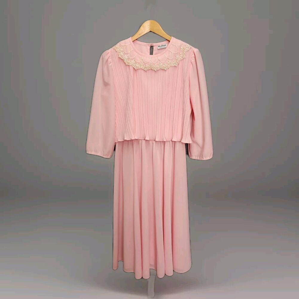 Vintage Ms. Classic Made In USA Cotton Candy Pink Dress Size 14 Large